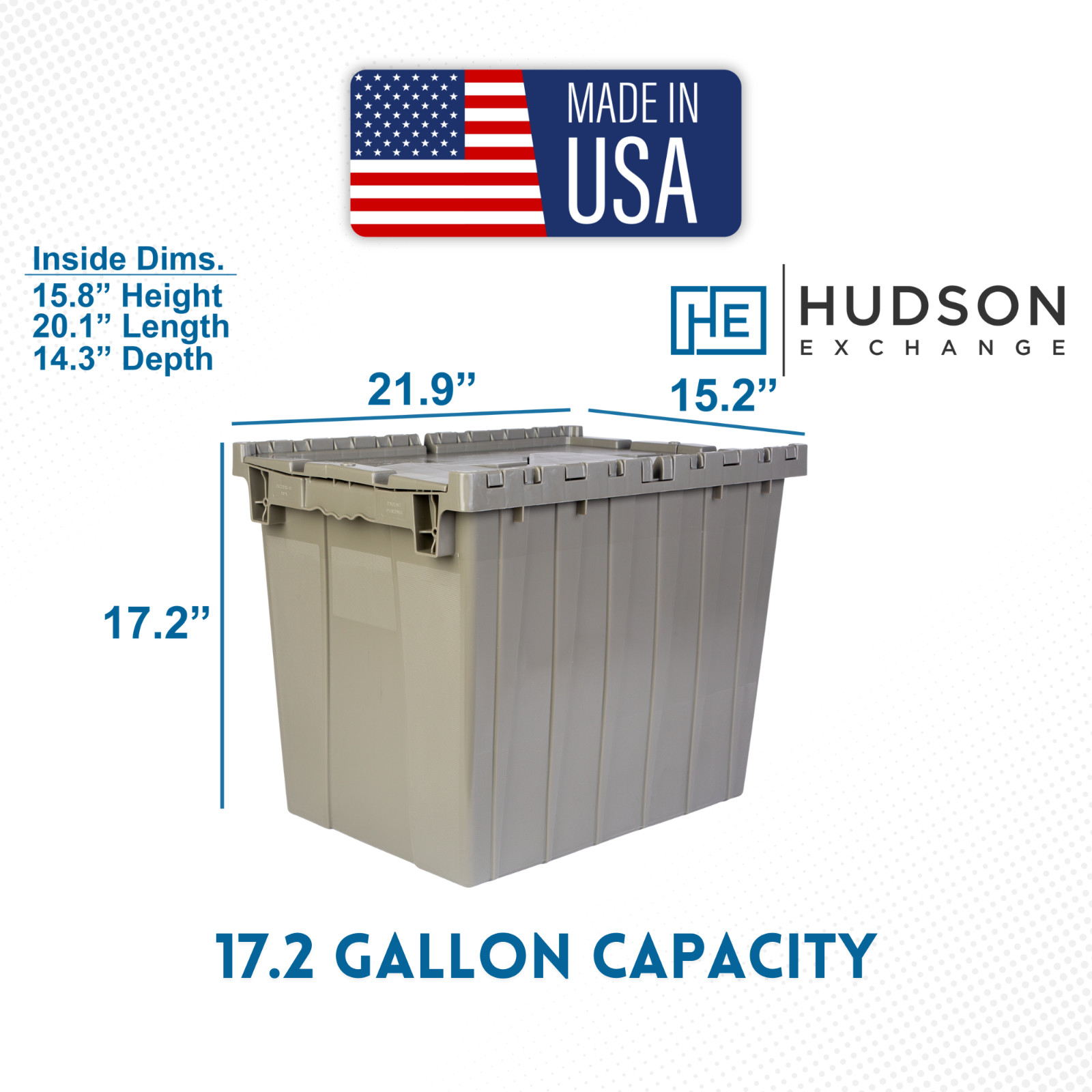 21.9 x 15.2 x 17.2” (17.2 Gallon, 3 Pack) Storage Tote with Hinged Attached Lid