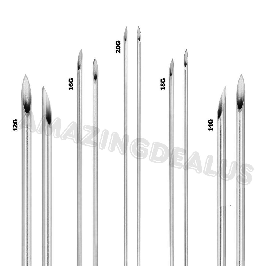 100 pcs Mixed Body Piercing Needle Sizes 12g, 14g, 16g, 18g & 20g