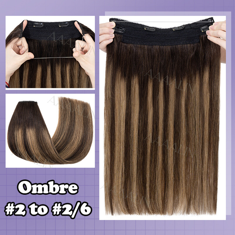 Invisible 100% Real Remy Human One Piece Wire Clip in Hair Extensions Nano Ring