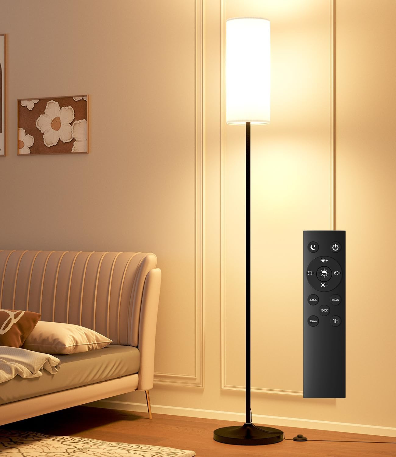 LED Floor Lamp for Living Room, Dimmable Standing Lamps with Foot Switch,Remote