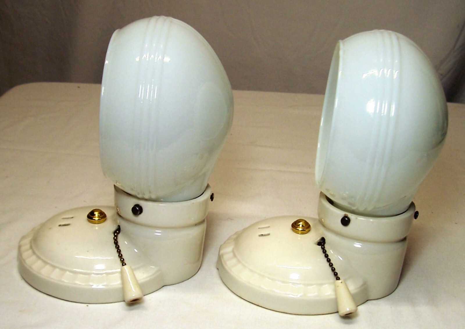 Antique Porcelain Sconce Pair Vtg Light Fixture Ceramic Art Deco Wired USA #F21