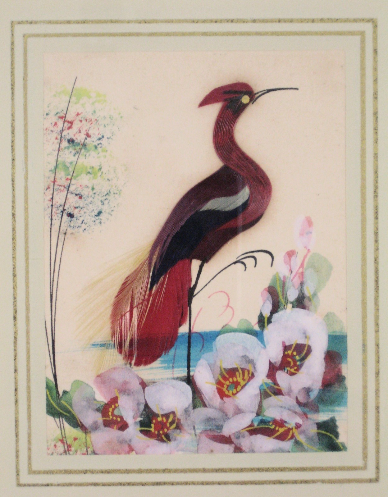 Lot of 5 Feather Art Bird Small Pictures Glen Bastion 1890-1966 Indiana Artist