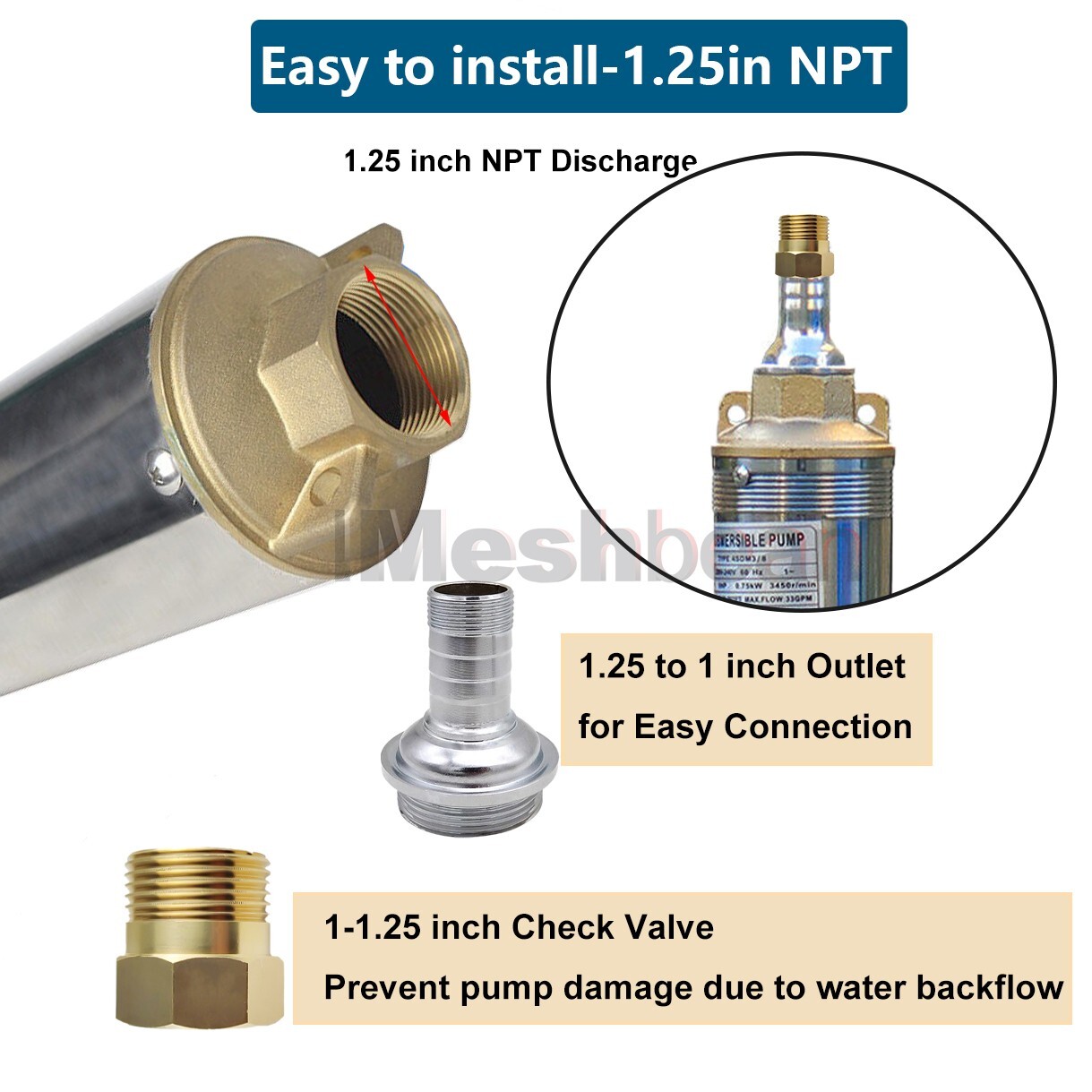 3/4 HP 3" Deep Well Submersible Pump, 115V, 13 GPM, 247 ft MAX,60Hz, 1.25 in NPT