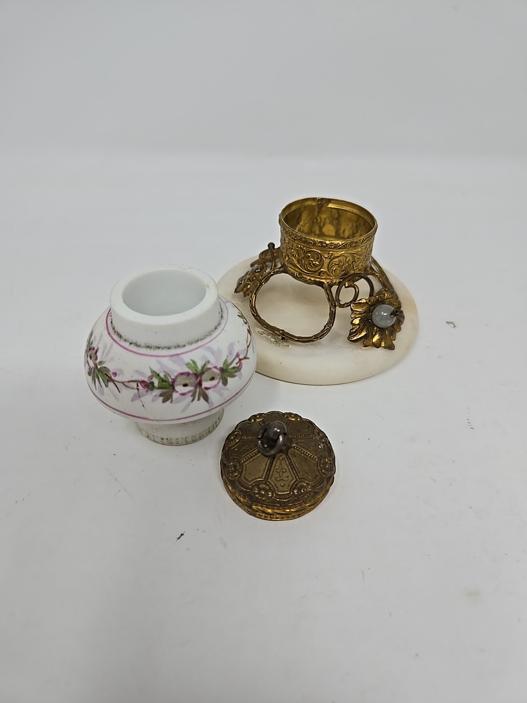 19th Century Marble, Porcelain & Brass French Made Inkwell