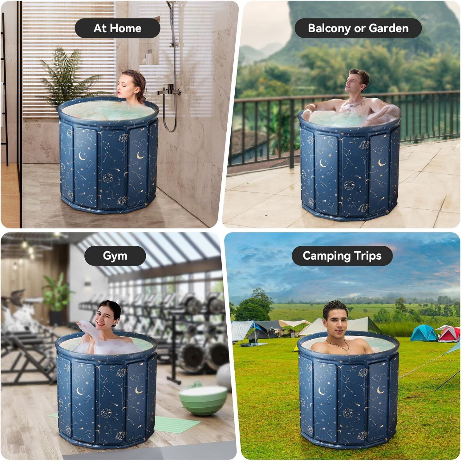 Portable Foldable Ice Bath Tub Collapsible Soaking Bath Tub for Shower 27"*25"