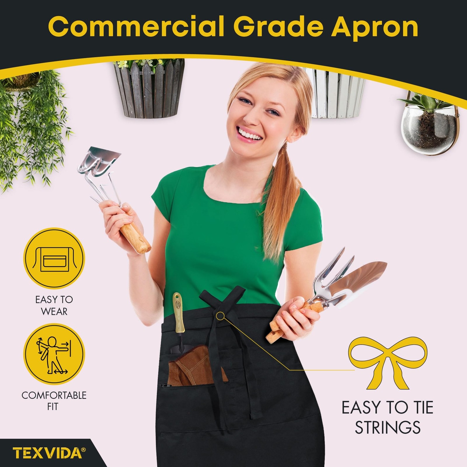 Unisex Bistro Server Apron with Zipper Pocket - Commercial Grade (Black, 24x2...