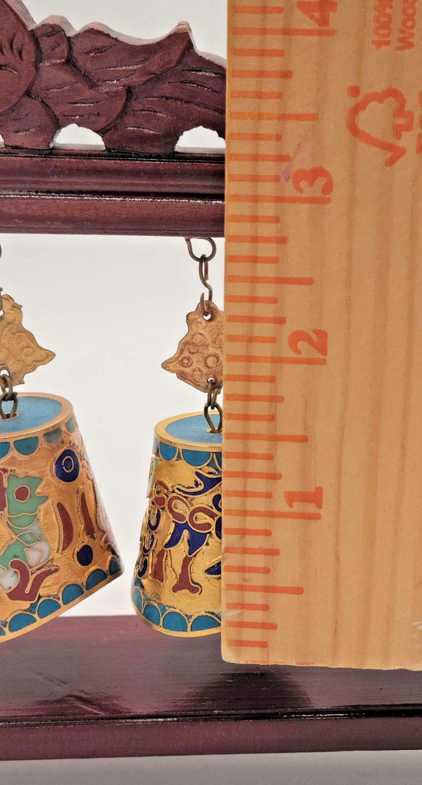 Chinese Cloisonne Graduated Musical Bell Set on Wood Carved Stand FREE SHIP