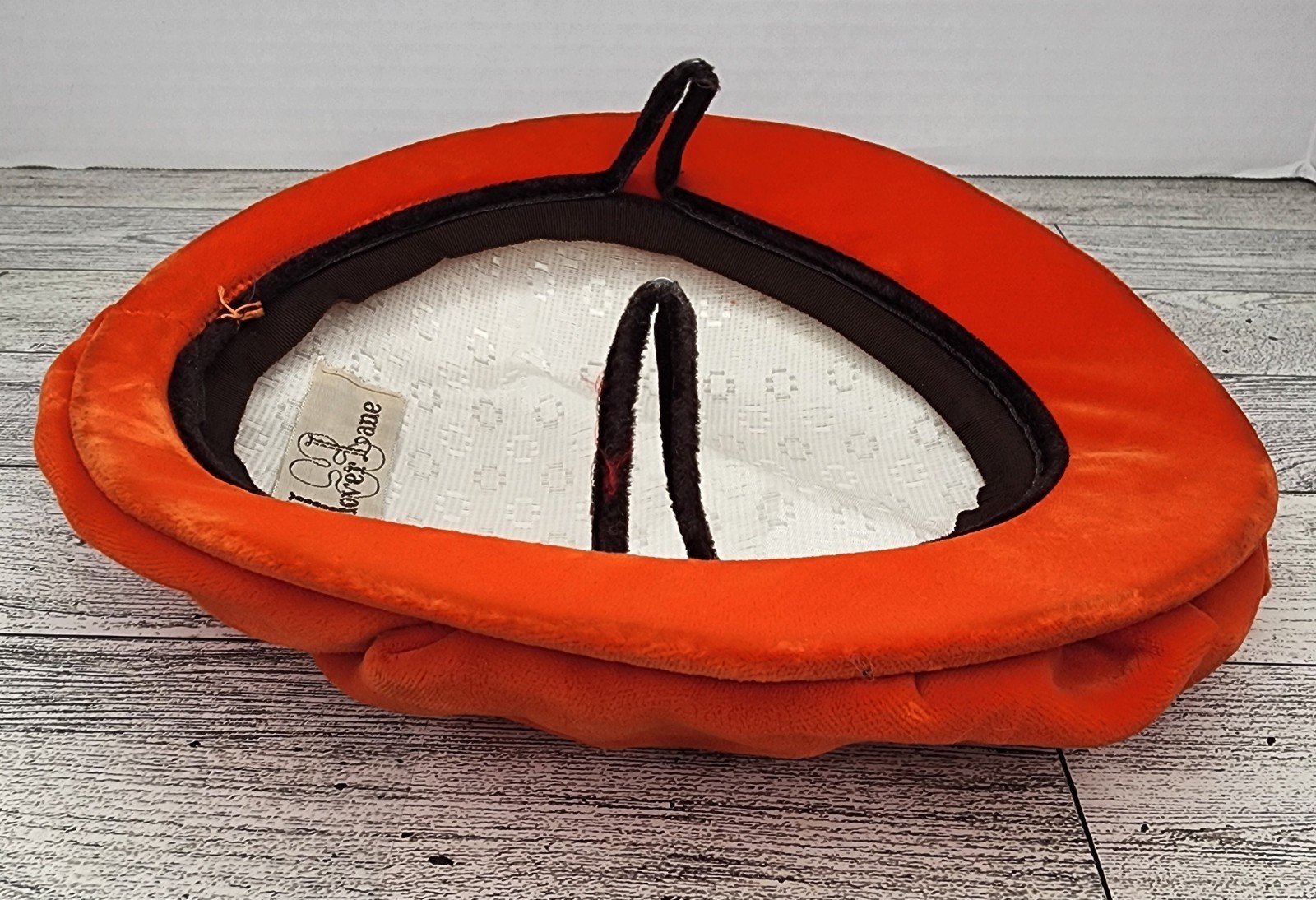 Vintage Clover Lane Art Deco Velvet Velour Beret Hat Fascinator Bright Orange