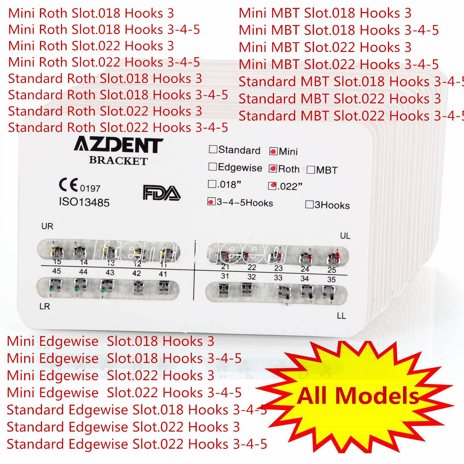 10X AZDENT Dental Orthodontic Brackets Braces Metal Mini MBT/Roth.022 Hook 3 4 5
