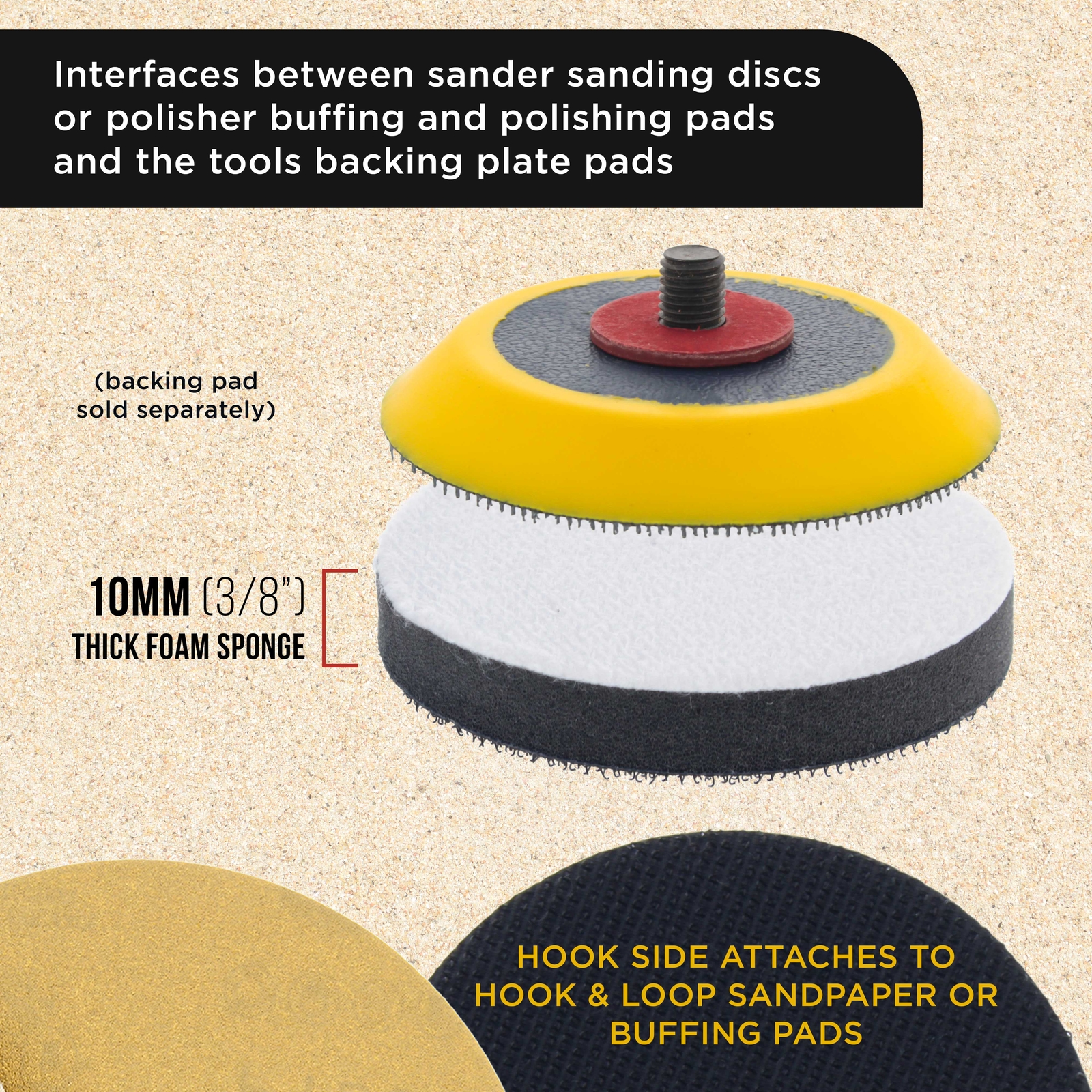 3 Dura-Gold 3" x 10mm Soft Density Interface Pads For Hook & Loop Sander Discs