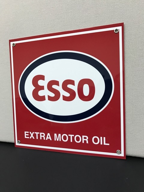 Esso motor oil gasoline vintage sign baked