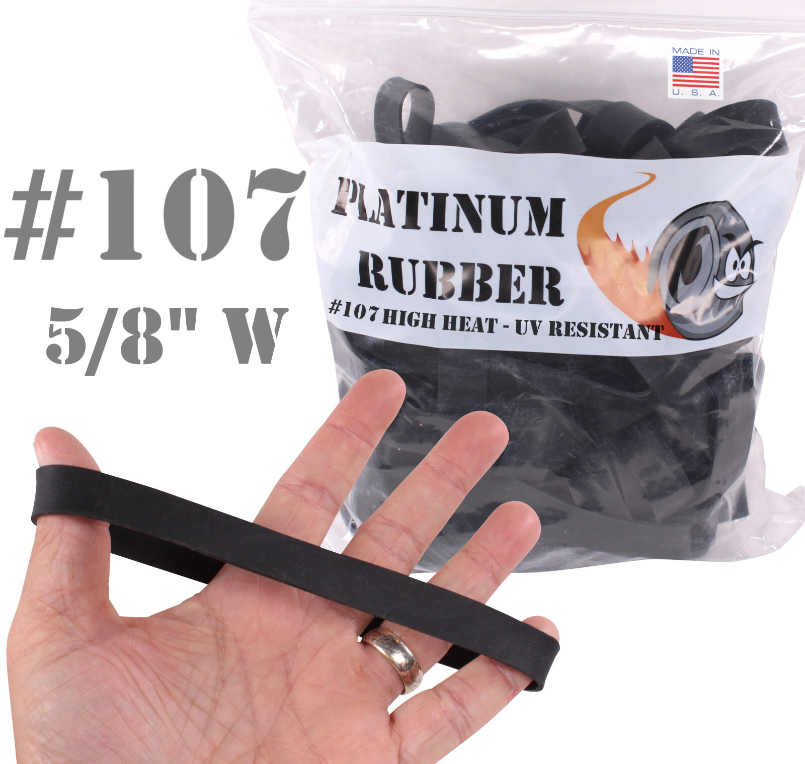 1LB Wide 5/8" Black UV #107 Rubber Bands USA Bulk XL Wide Large Outdoor 7" Inch