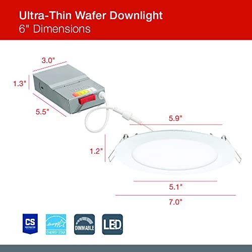 LED Recessed Lights 6" Round Wafer - Ultra Thin Trim - Six Pack