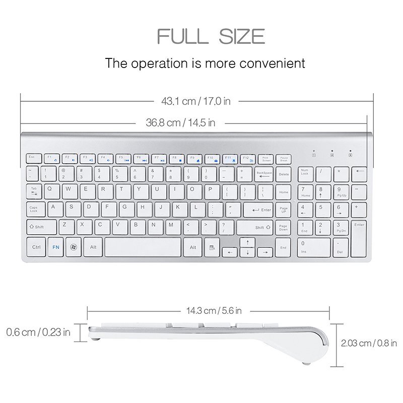 2.4G Wireless Keyboard Mouse Bundles For Apple iMac And PC Laptop Full Size Slim