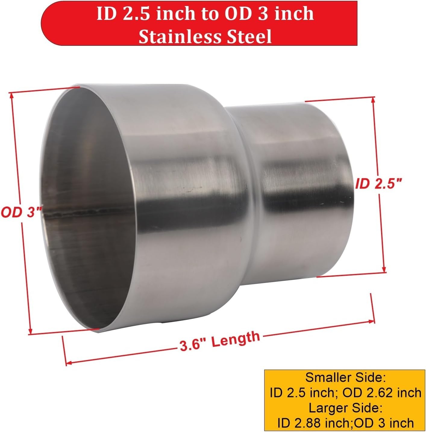 Universal Stainless ID 2.5 inch to OD 3 inch Exhaust Adapter 2.5" ID to 3" OD