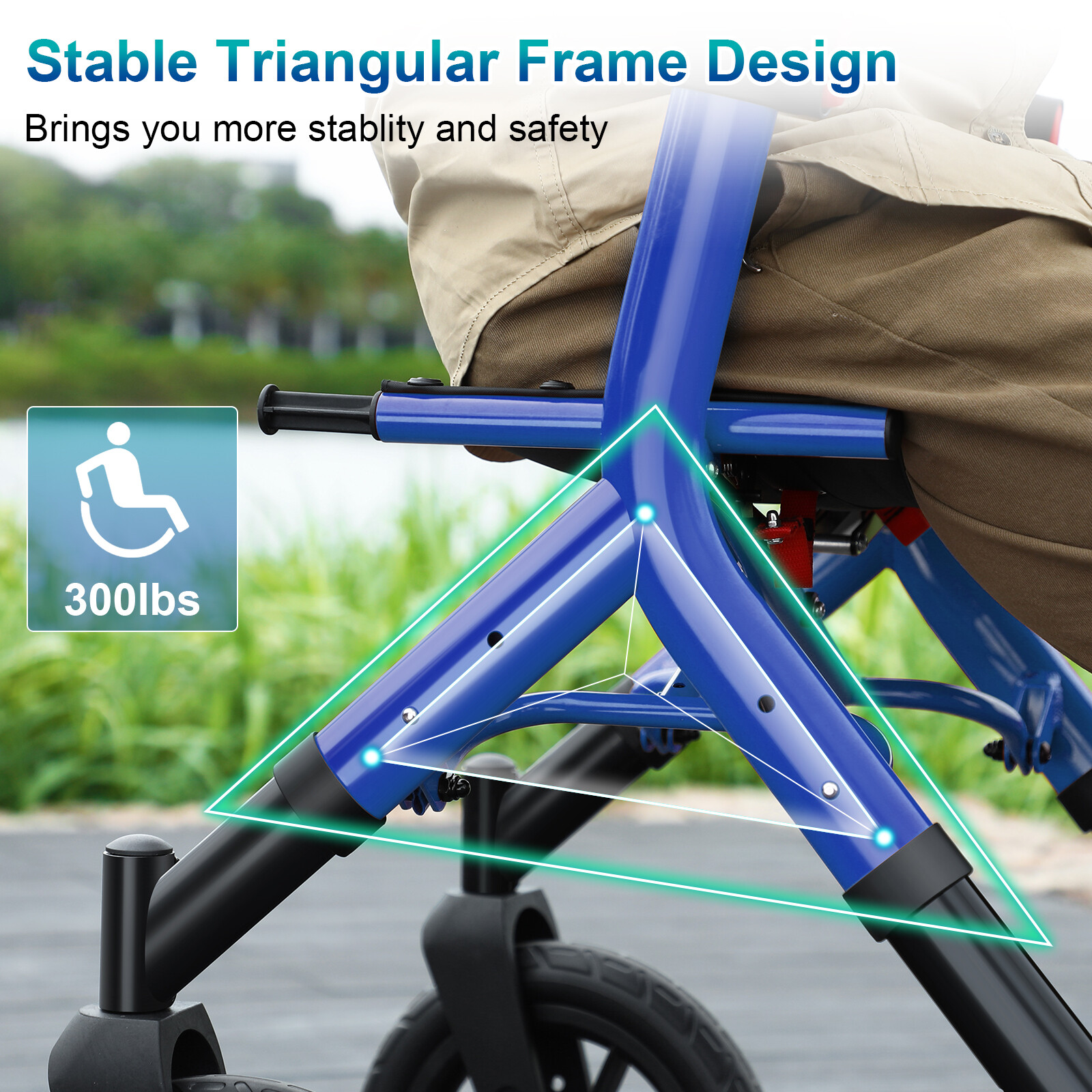 All-Terrain Rollator Walker with 12inch Rubber Wheels, Seat & Backrest, Foldable