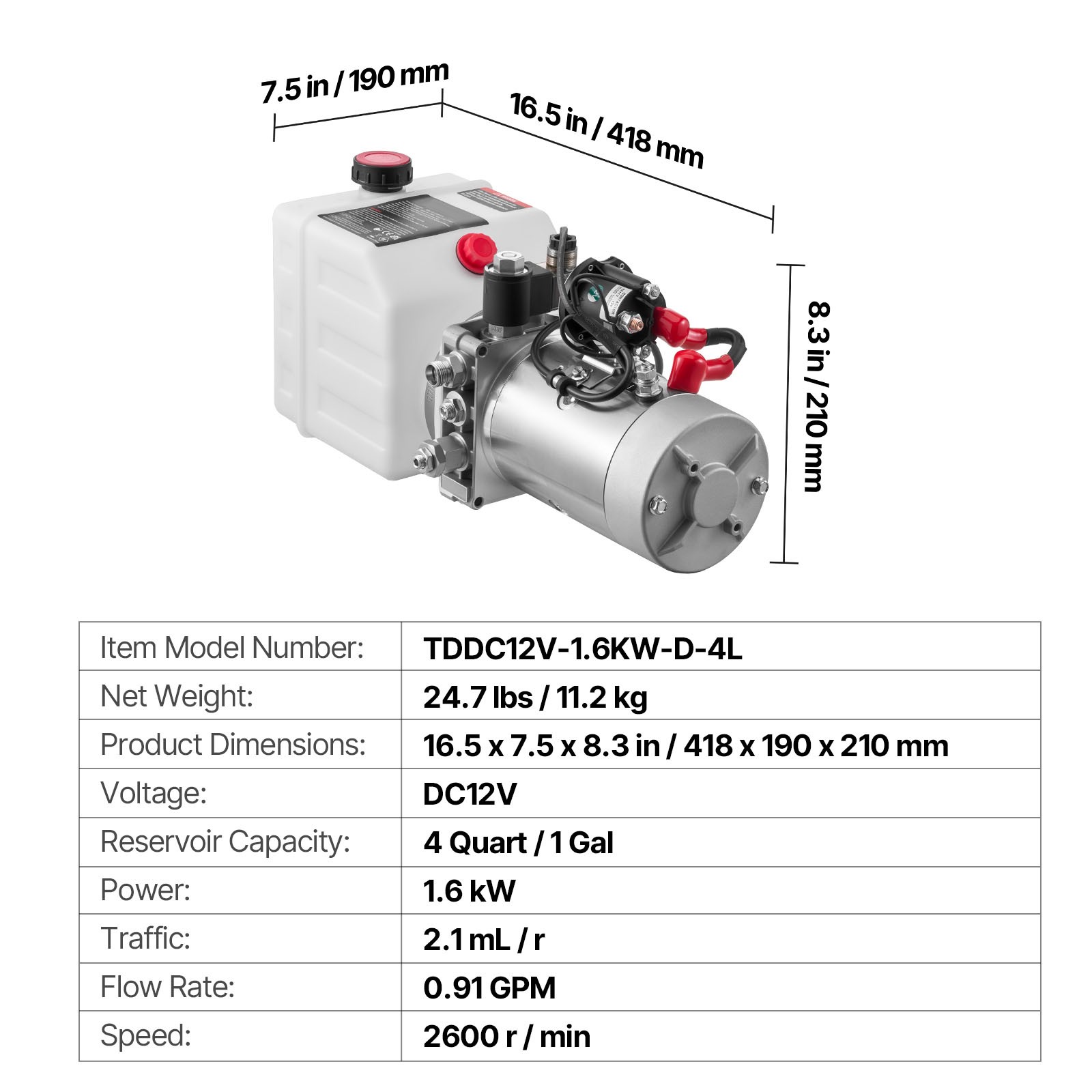 Uimoso 4 Quart Single Acting Hydraulic Pump Dump Trailer Power Unit 12V Plastic