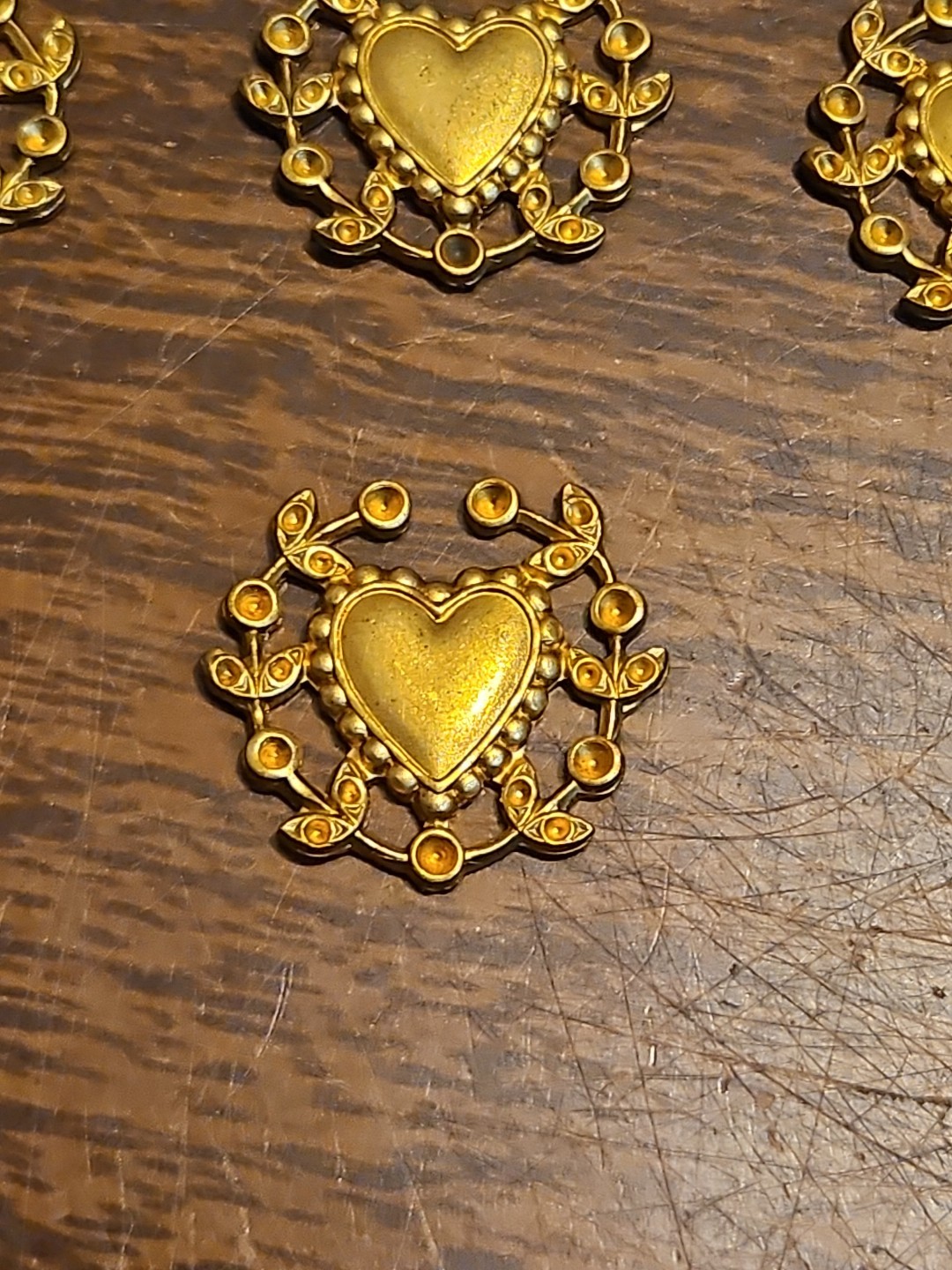 Lot Of 10 Framed Heart France Vintage 60s Brass Stampings Findings Jewelry