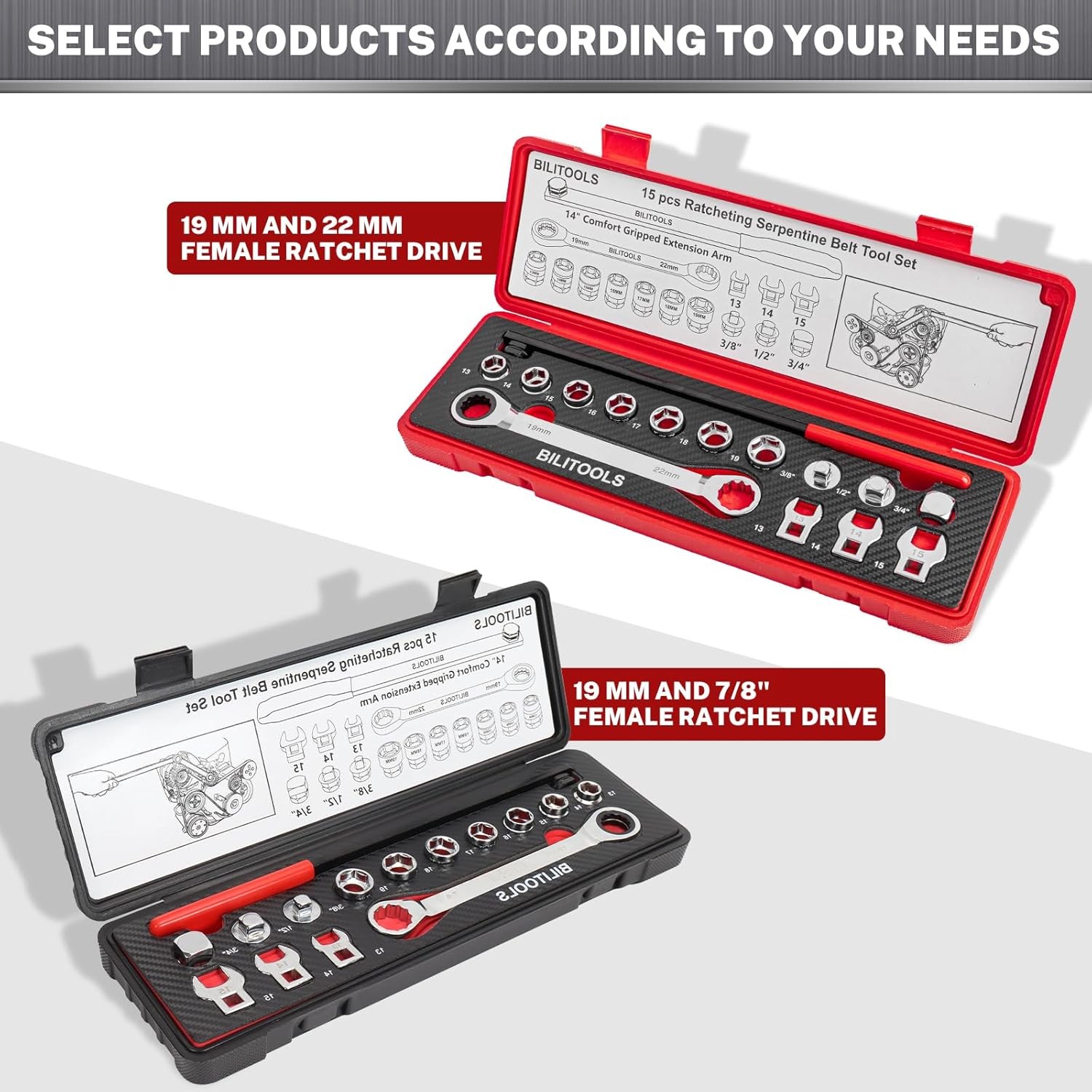 15 Piece Universal Serpentine Belt Tool Kit, Ratcheting Serpentine Leather