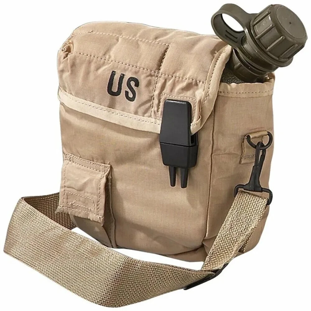 NEW Genuine US Military 2 QT OD Canteen with Desert Tan Cover and Shoulder Strap