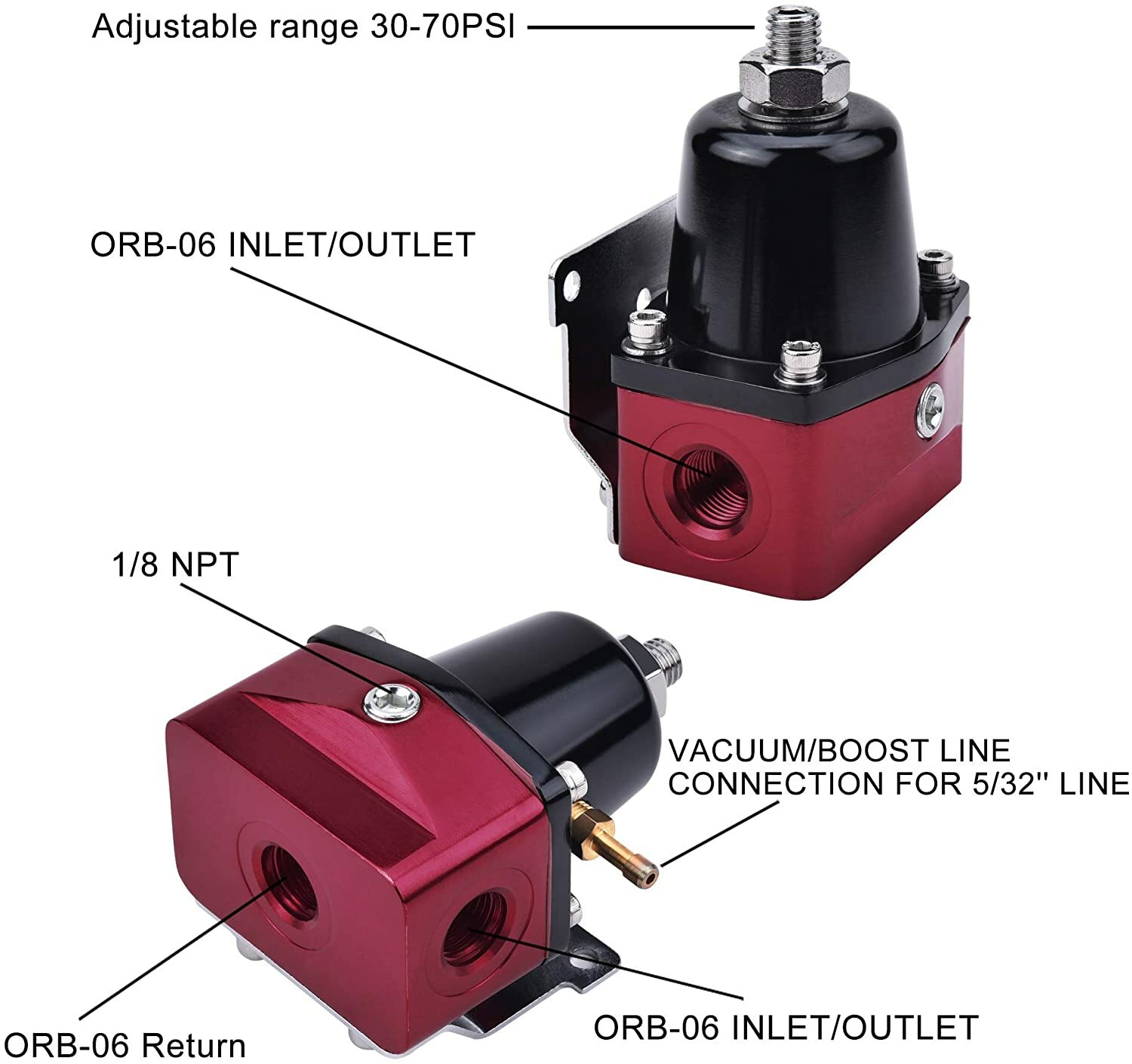 LokoCar Adjustable Fuel Pressure Regulator Kit Oil 0-100psi Gauge -6AN Black Red