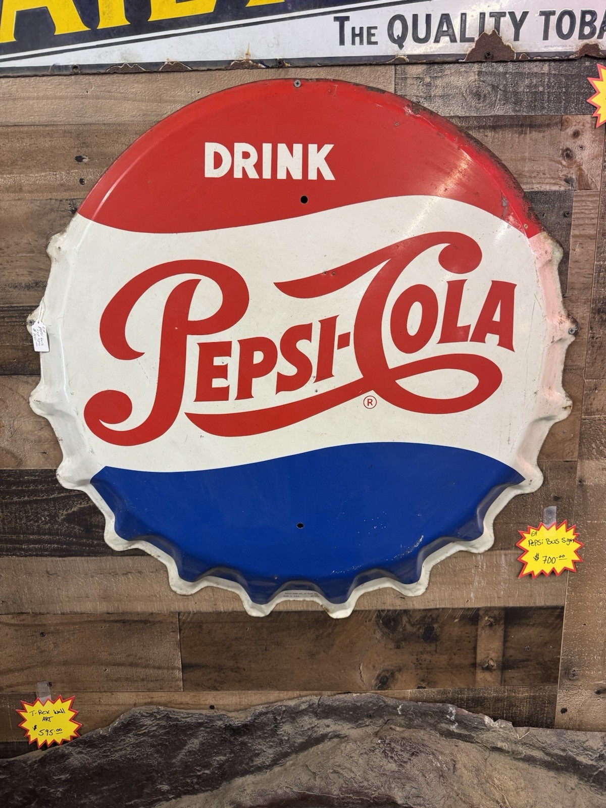 Original 30” Pepsi Bus Sign Metal Single Sided Pepsi Cap Sign