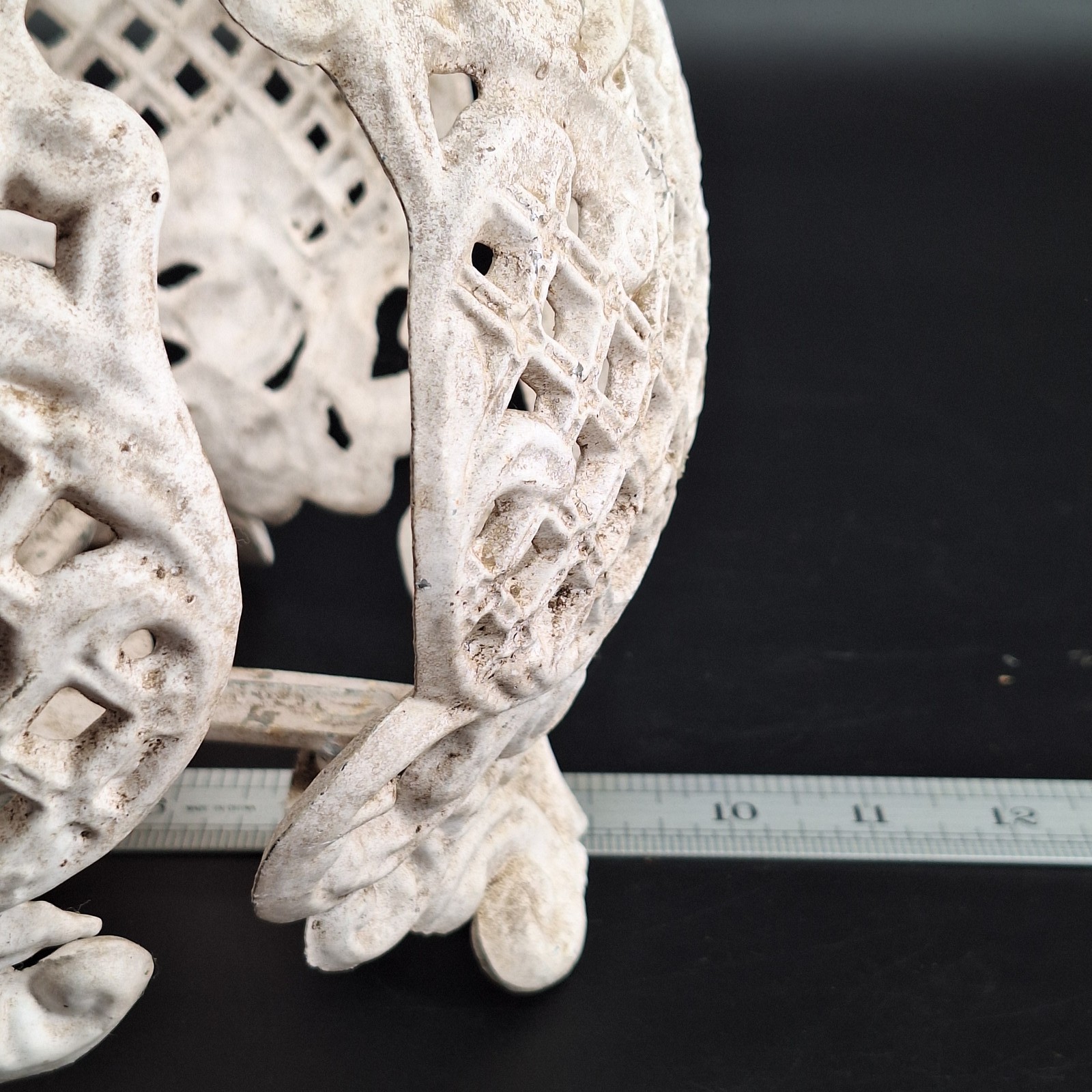 Antique Cast Iron Planter Holder Ornate Lattice White Garden Decor