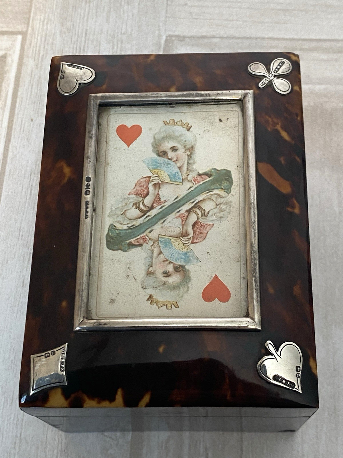 Antique Sterling Silver Tortoise Shell Playing Card Bridge Box - Chester 1894