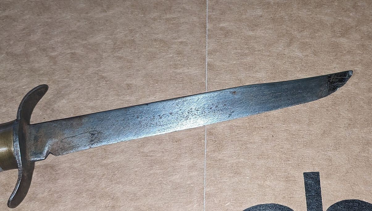 WWII Era Theater Made Fixed Blade Knife Brass Aluminum Leather Handle