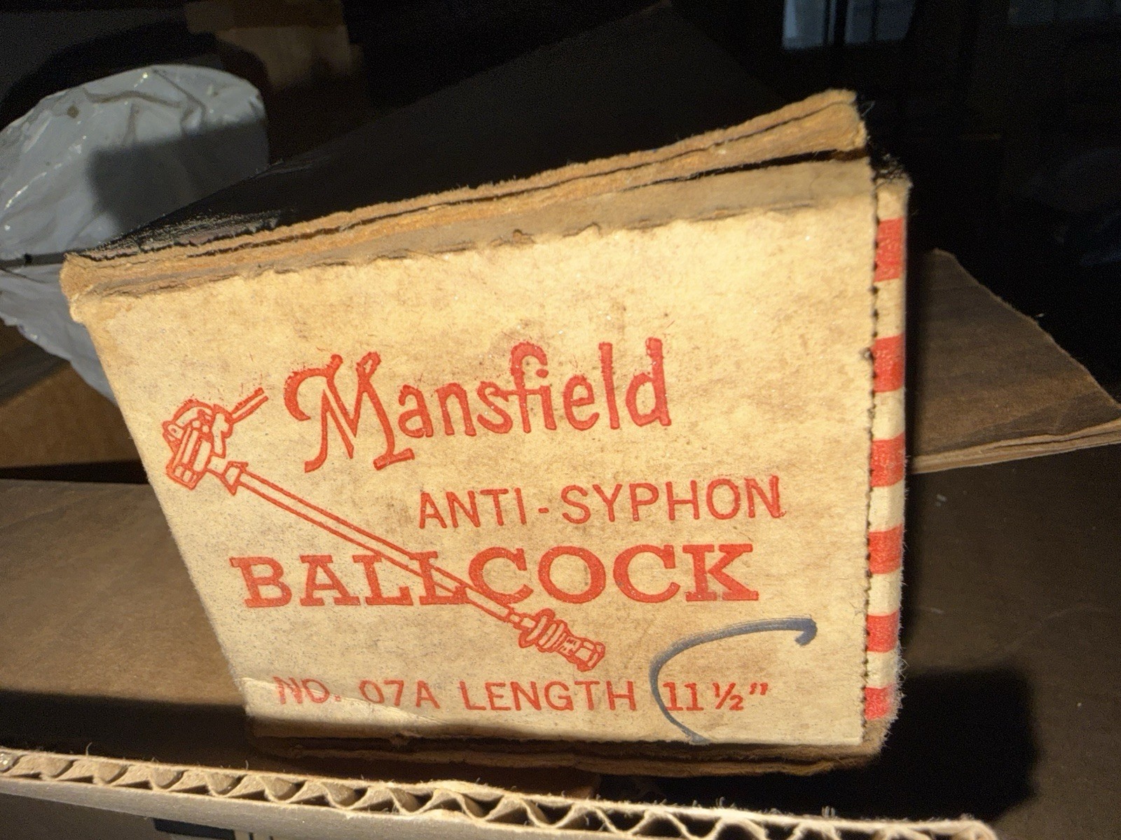Vintage NOS Anti-syphon Ballcock by Mansfield 215-07 (11 1/2") No. 07A