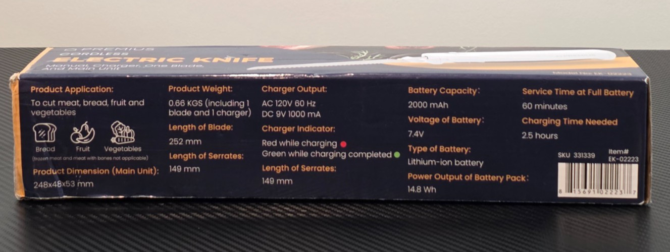 Premius Professional Rechargeable Cordless Electric Knife Model Ek-02223 White