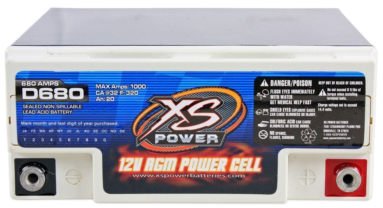 XS Power D680 1000 Amp AGM Power Cell Car Audio Battery + Terminal Hardware