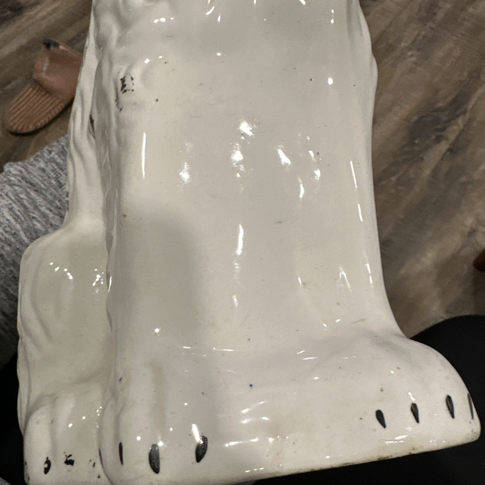 19thC STAFFORDSHIRE WHITE & GILT SEATED SPANIEL DOG Large 15 Inches Tall Rare