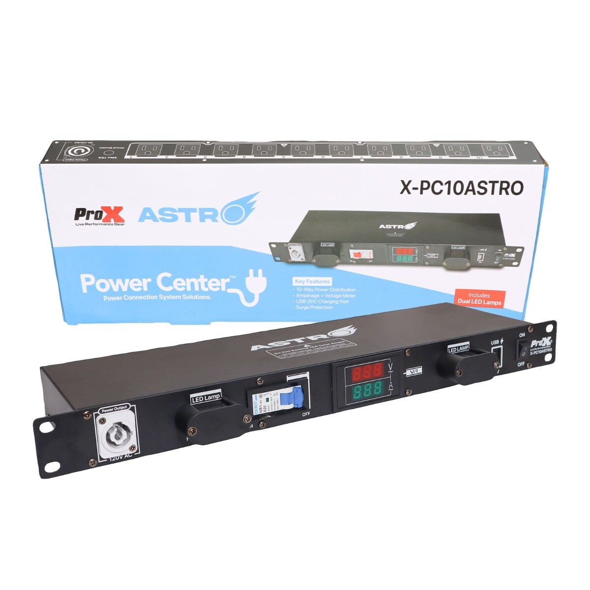 ProX X-PC10ASTRO 10-Way Rear Panel Power Distribution 1U Rack LED Lamp idjnow