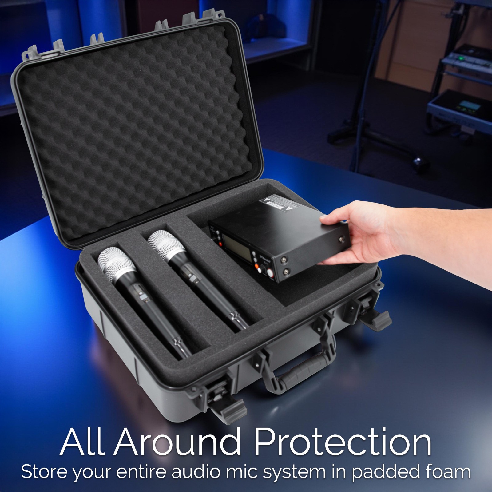 Casematix Hard Microphone Case fits Shure & Sennheiser Wireless Mic Systems