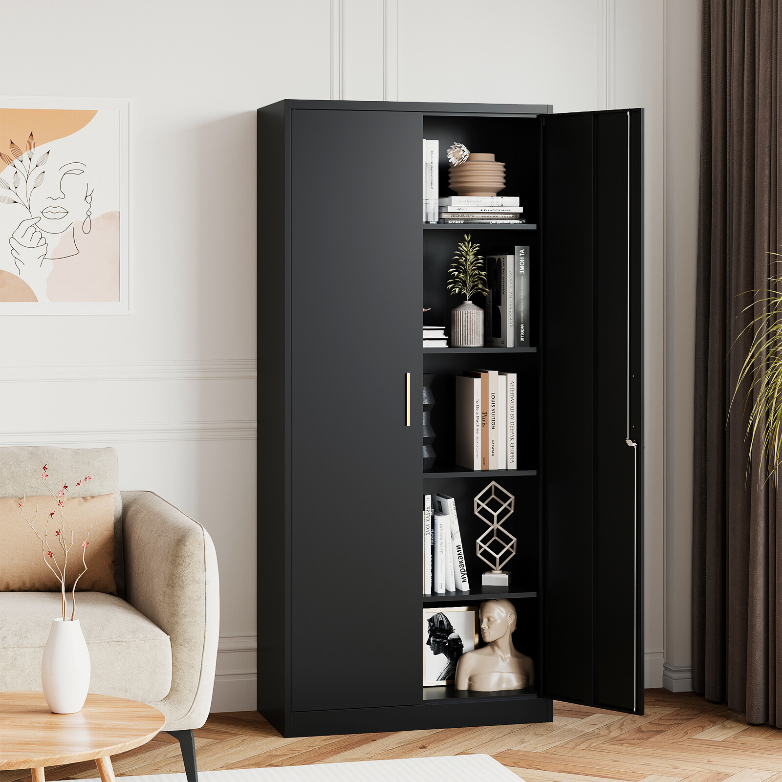 71" Garage Storage with 2 Doors 4 Adjustable Shelves Office Tool Cabinet Locking