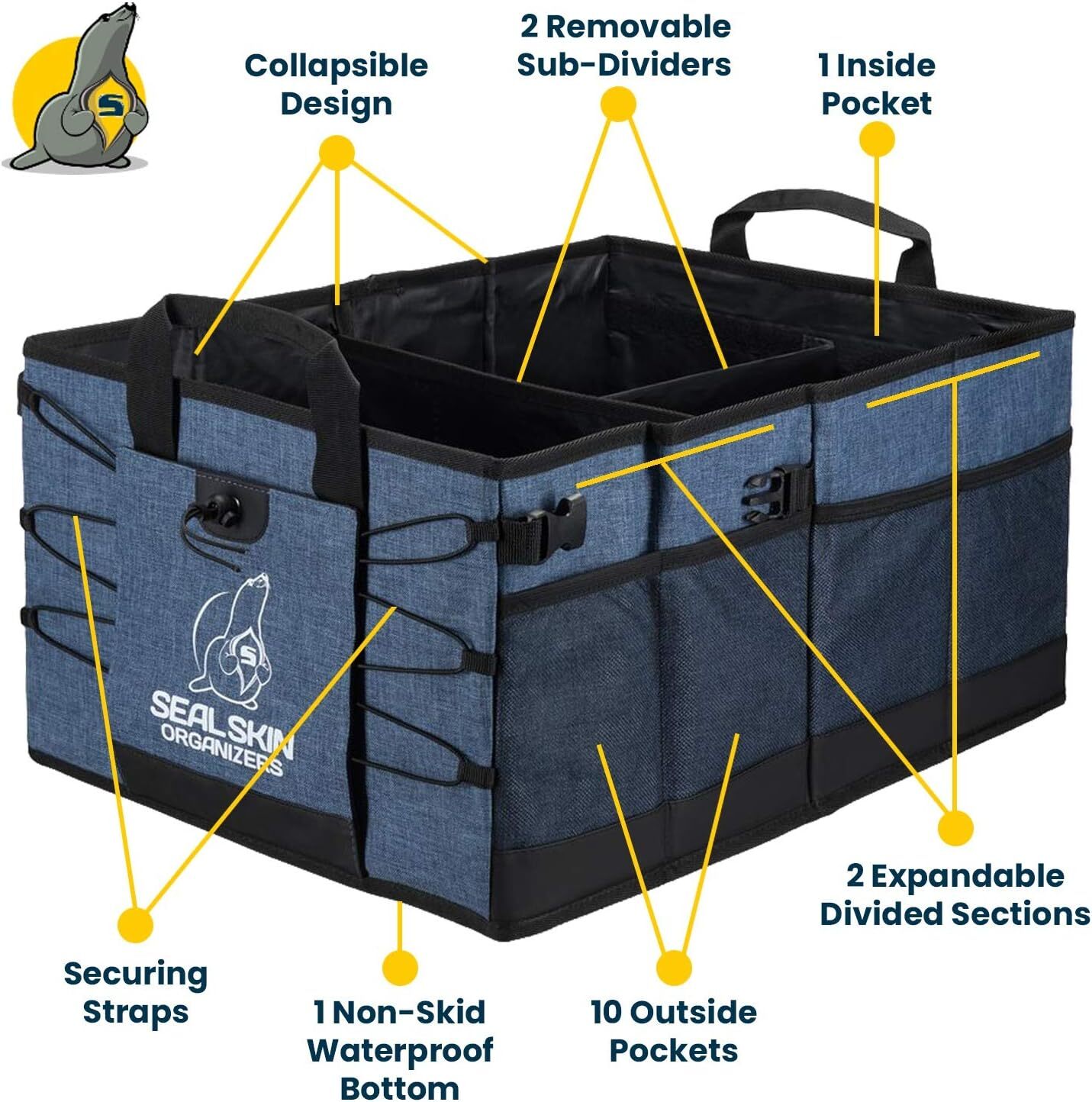 XXL Car Trunk Organizer SUV Trunk Collapsible Cargo Storage Fold Box With Lid