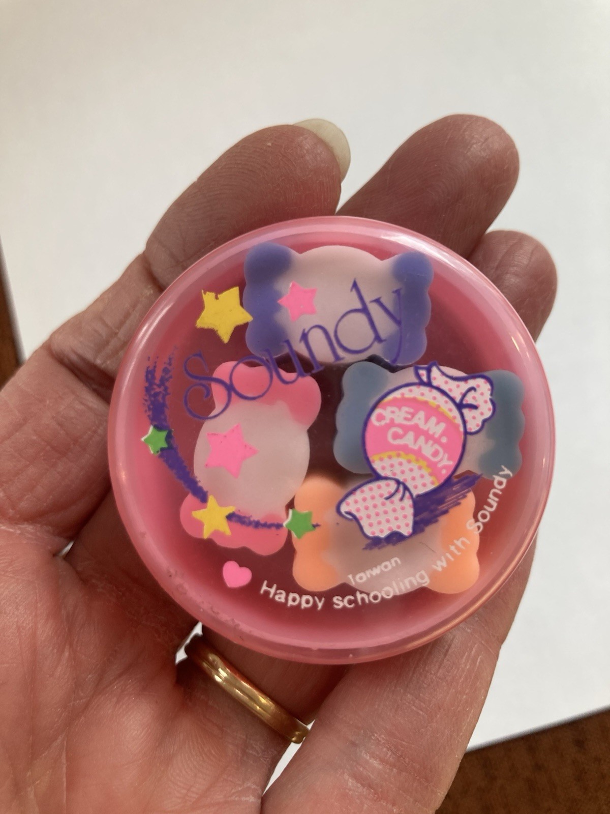 Vintage Soundy Cream Candy Erasers Made in Taiwan Happy Schooling with Soundy