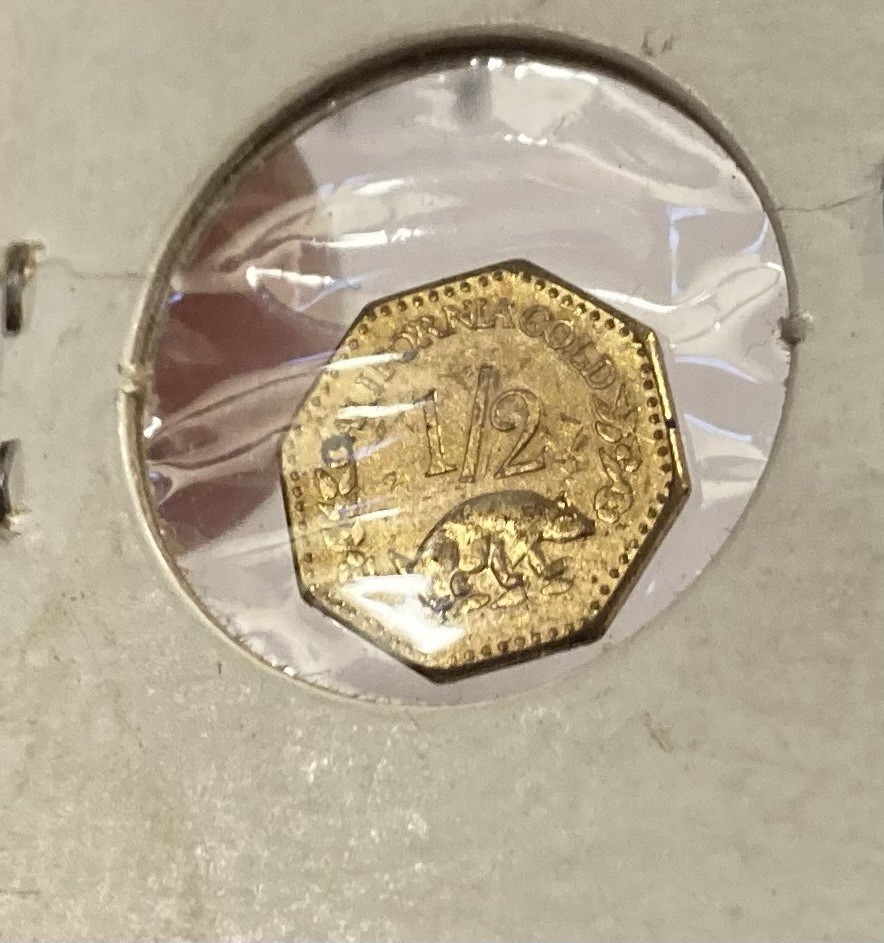 1855 California Gold 1/2 Denomination Octagonal Coin 13 Stars