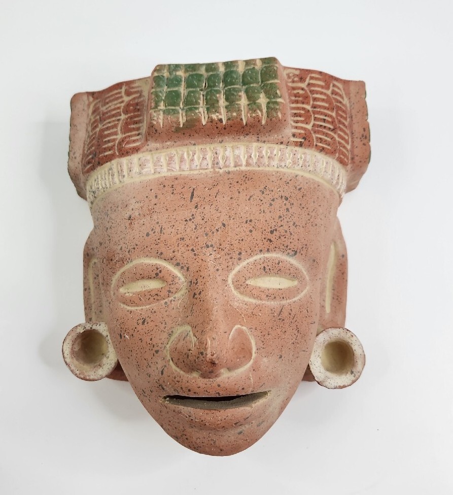 Vintage Mexican Mask Terra Cotta Red Clay Tribal Mask Wall Decor Mexico
