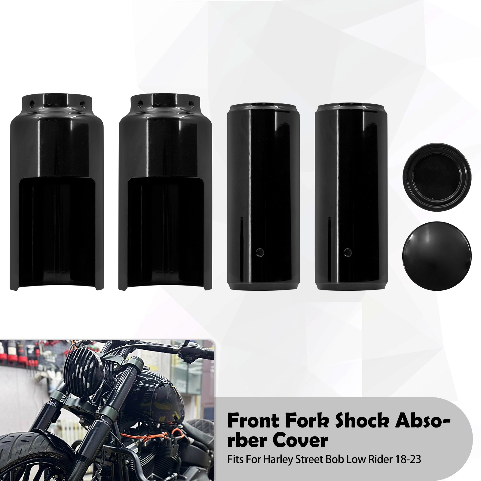 Gloss Front Fork Upper Lower Covers Cap For Harley Softail Street Bob FXBB 18-24