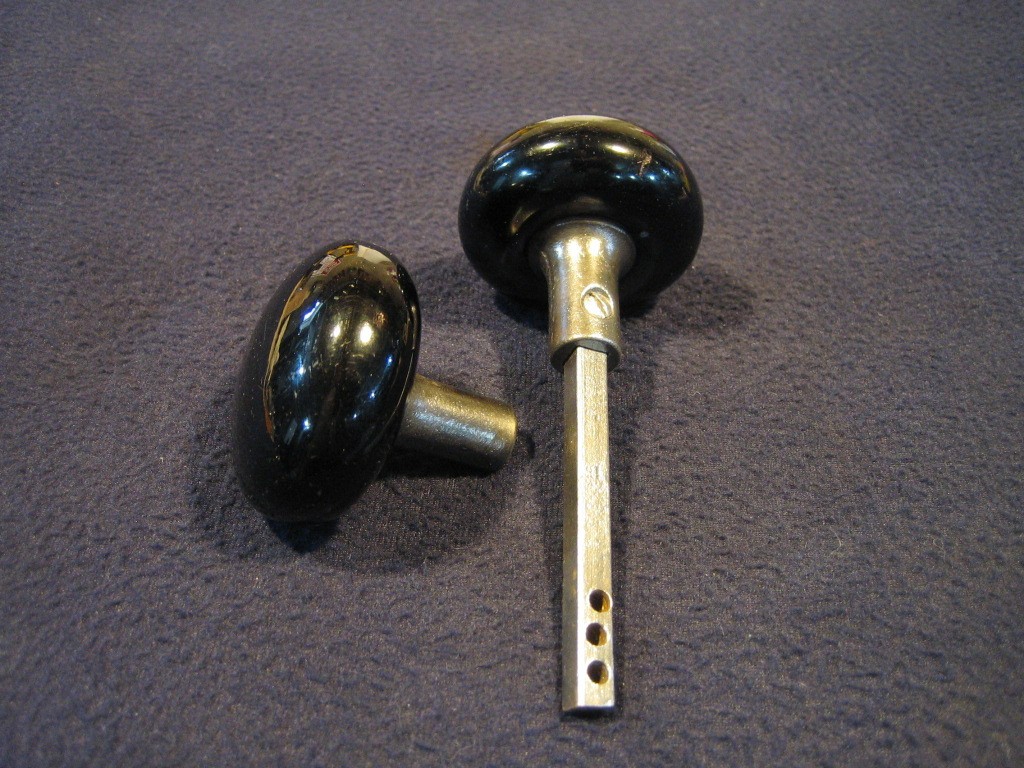 Nice Pair Antique Victorian Jet Black Porcelain Door Knobs 5/8 Shanks - 1890's