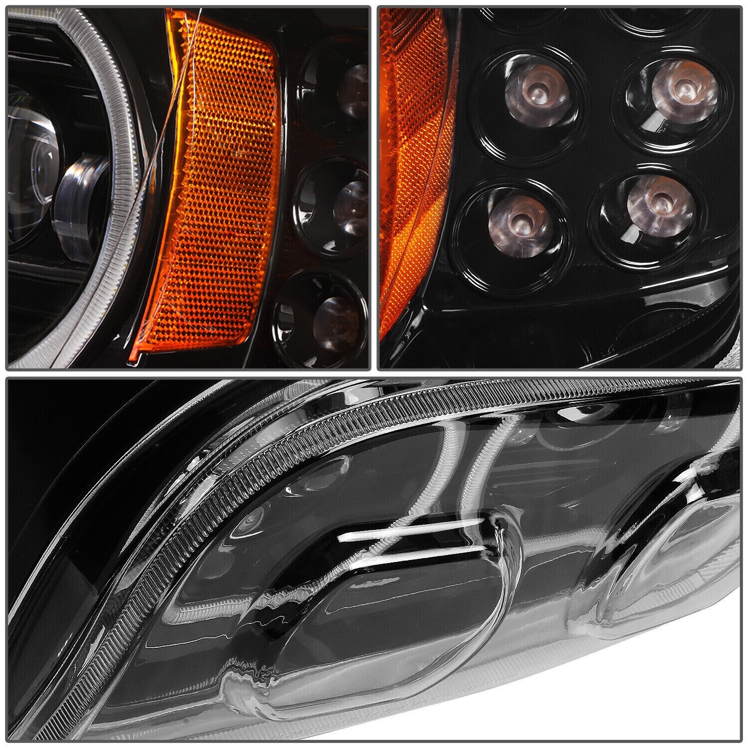 Peterbilt 389 Full LED Headlights W/ Halos DOT Approved Fits 2008+ Black Pair