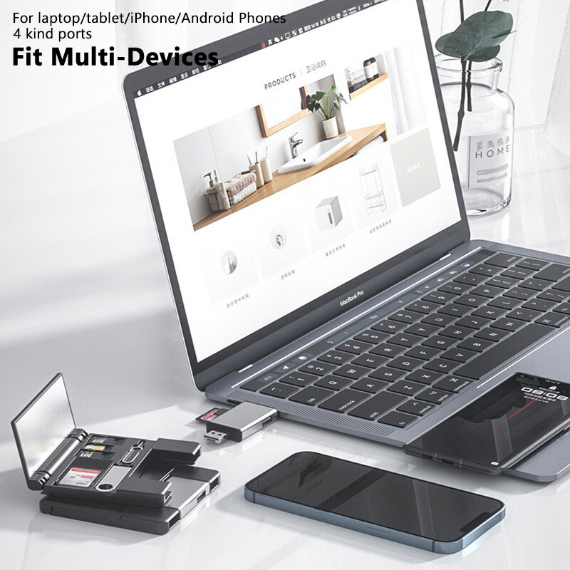 7in1 USB/SD/TF Card Camera Reader OTG Adapter Storage Box for iPhone Samsung Tab