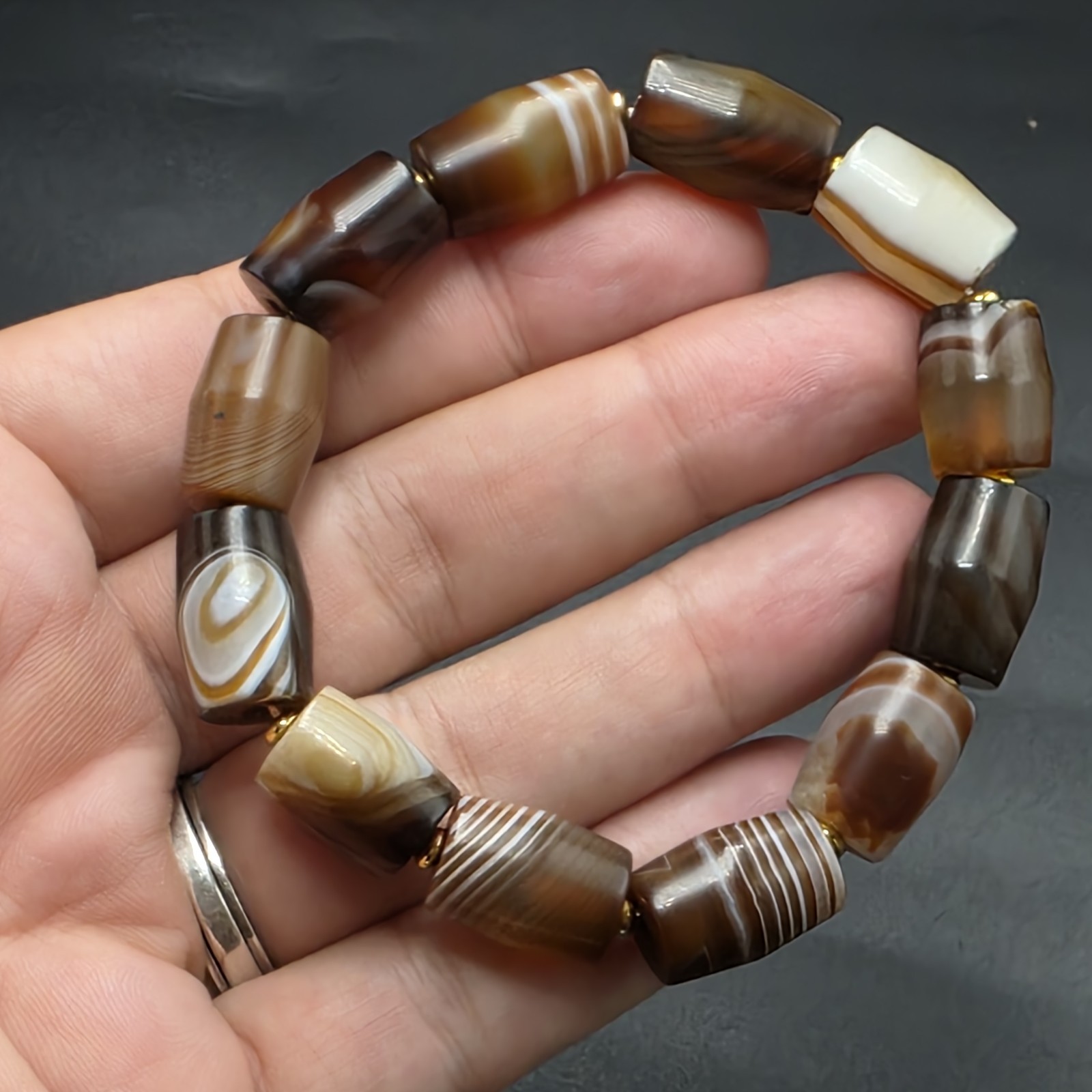 Antique Old Dzi Agate Tibetan Agate Beads Bracelet
