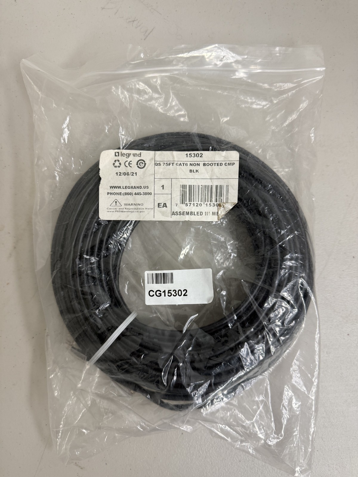 Legrand 15302 CAT6 Ethernet Patch Cord RJ-45 LAN Network Cable Black