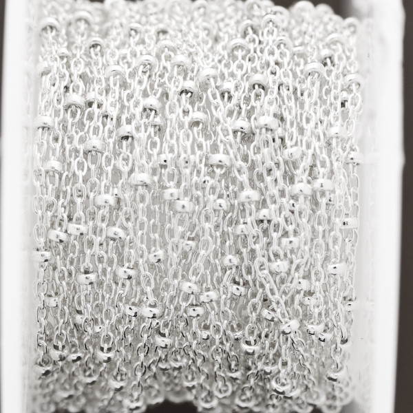 Sterling Silver Satellite Chain. Silver Chain by the Foot. Cable and Bead. S1324