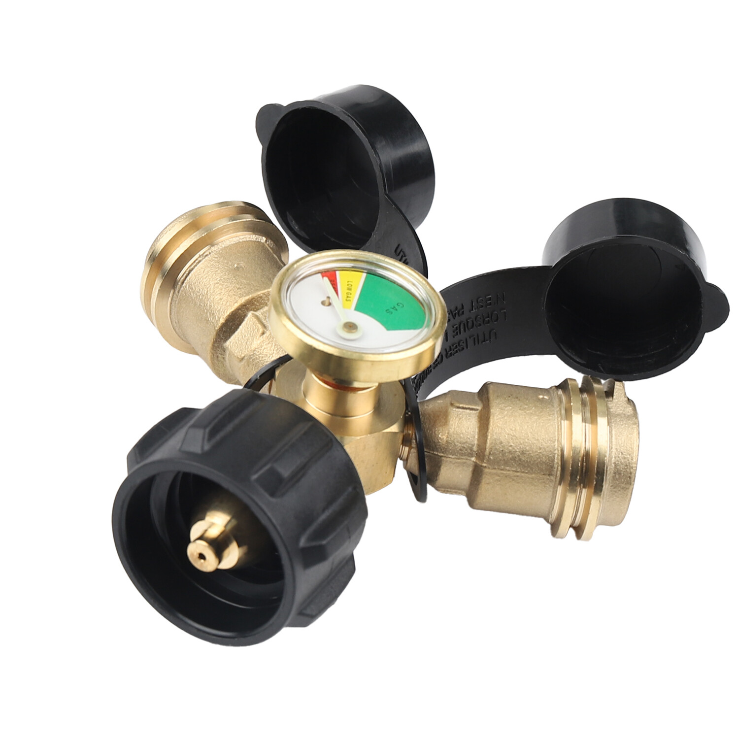 Propane Tank Y Splitter Adapter 2 Way LP Gas Tee Connector with Gauge