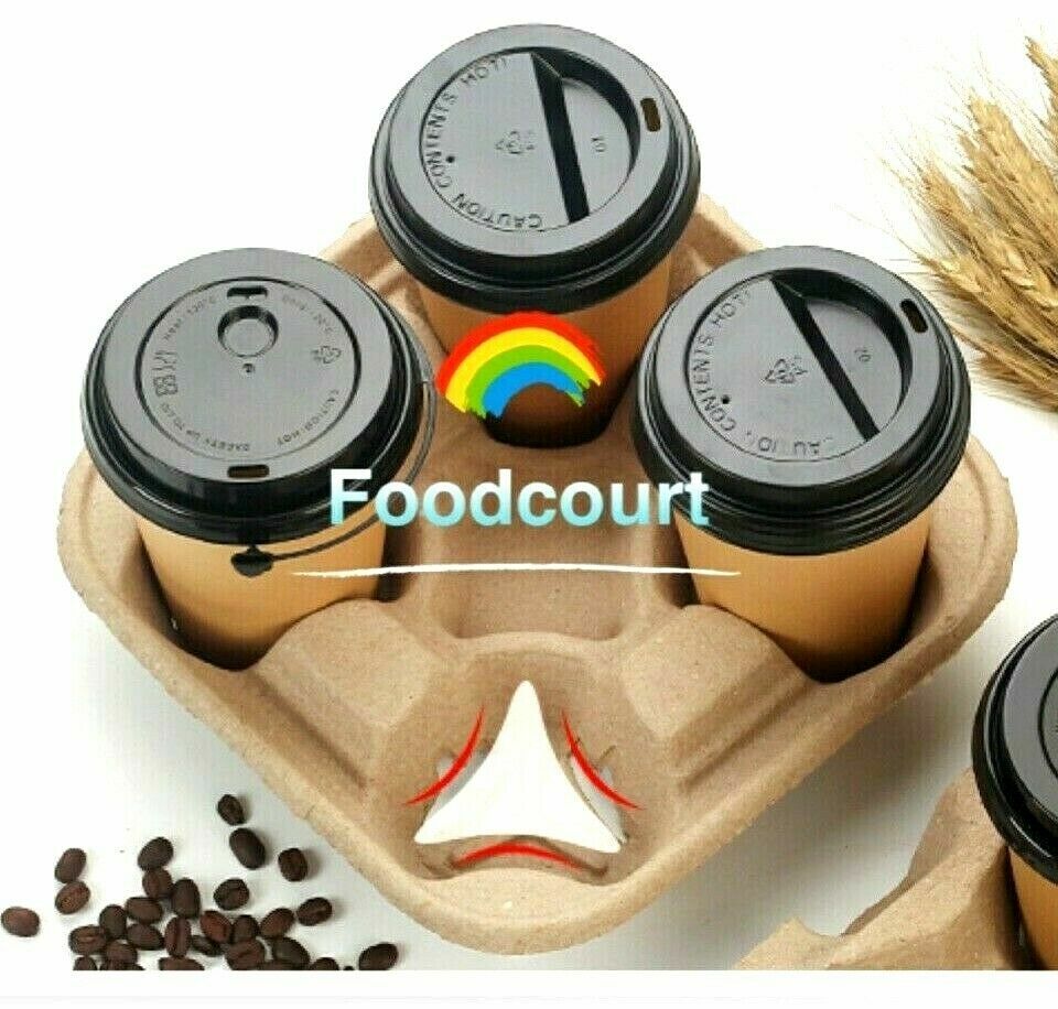 4 Cup Drink Cup Carrier, Cup Holder, Cup Carry Tray Biodegradable Pulp 300 Count