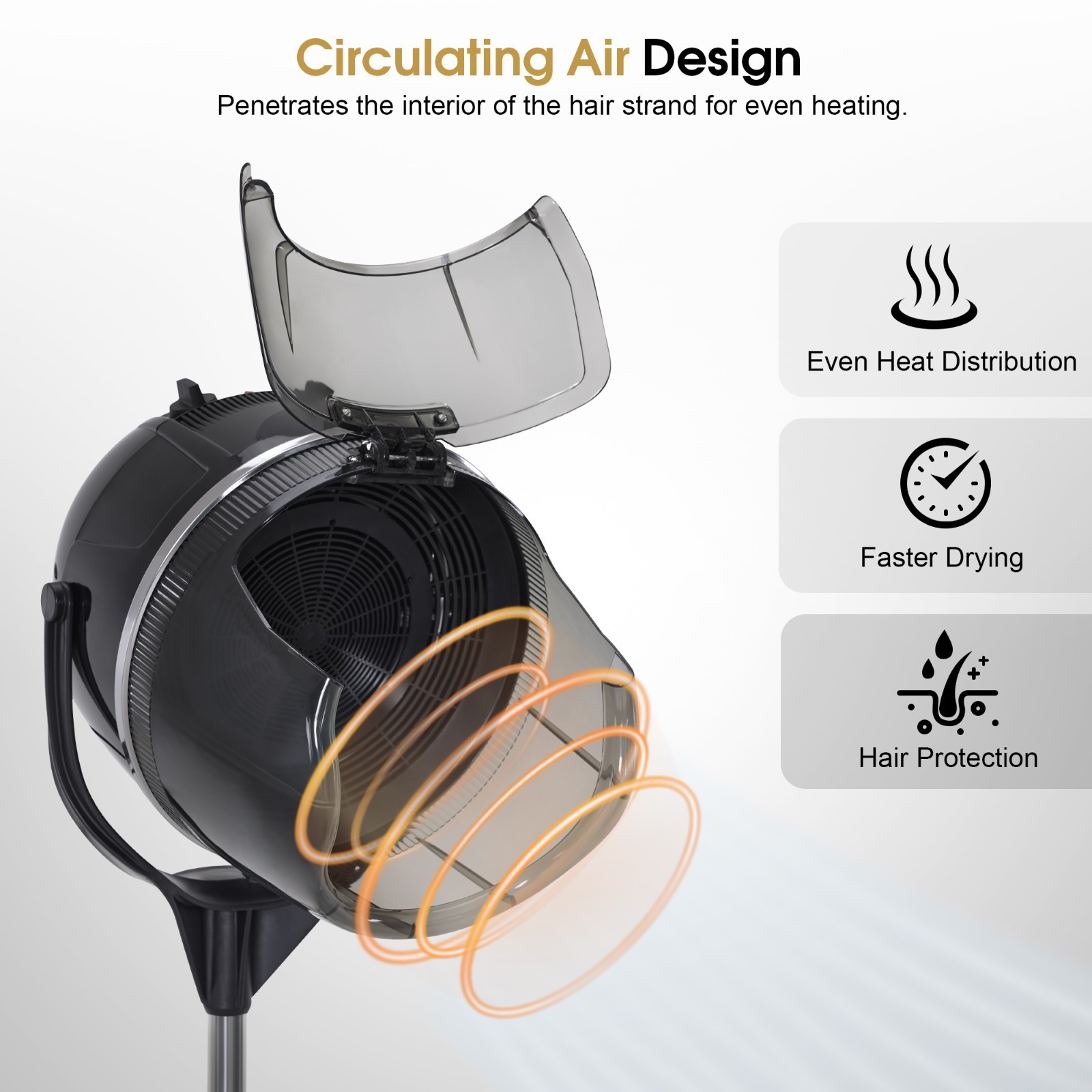 BarberPub 1300W Adjustable Hooded Hair Bonnet Dryer Stand Up Rolling Base VHD08